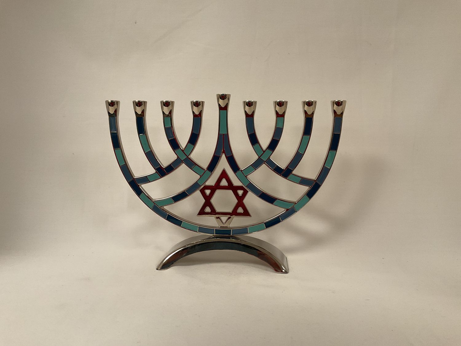 Hanukkah Menorah with Blue Enamel Hanukkah Menorah with Blue Enamel