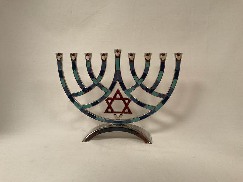 Hanukkah Menorah with Blue Enamel