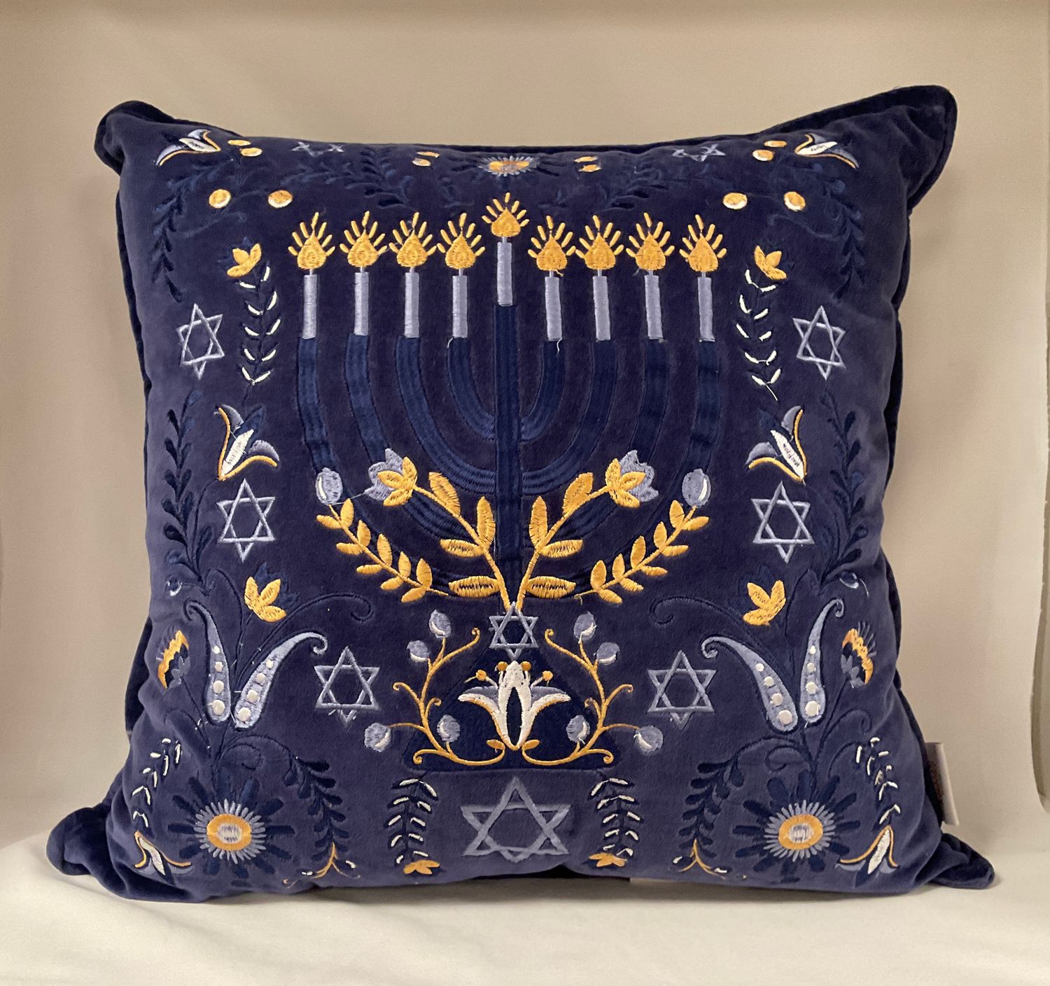 Navy Hanukkah Velvet Pillow with Embroidery Navy Hanukkah Velvet Pillow with Embroidery