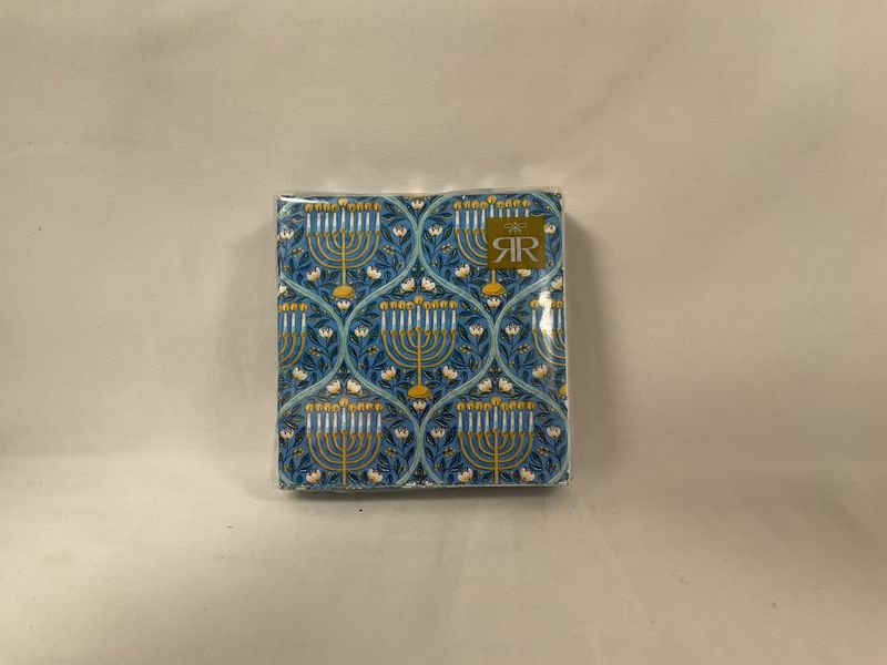 Light Blue Menorah and Floral Cocktail Napkins