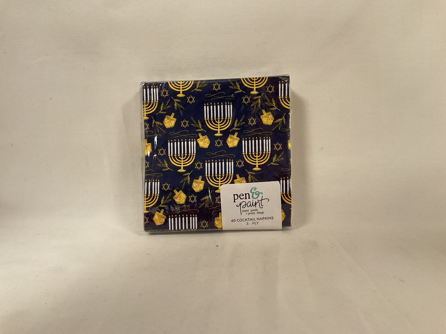 Navy Menorah, Dreidel and Star Cocktail Napkins Navy Menorah, Dreidel and Star Cocktail Napkins