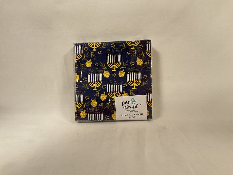 Navy Menorah, Dreidel and Star Cocktail Napkins