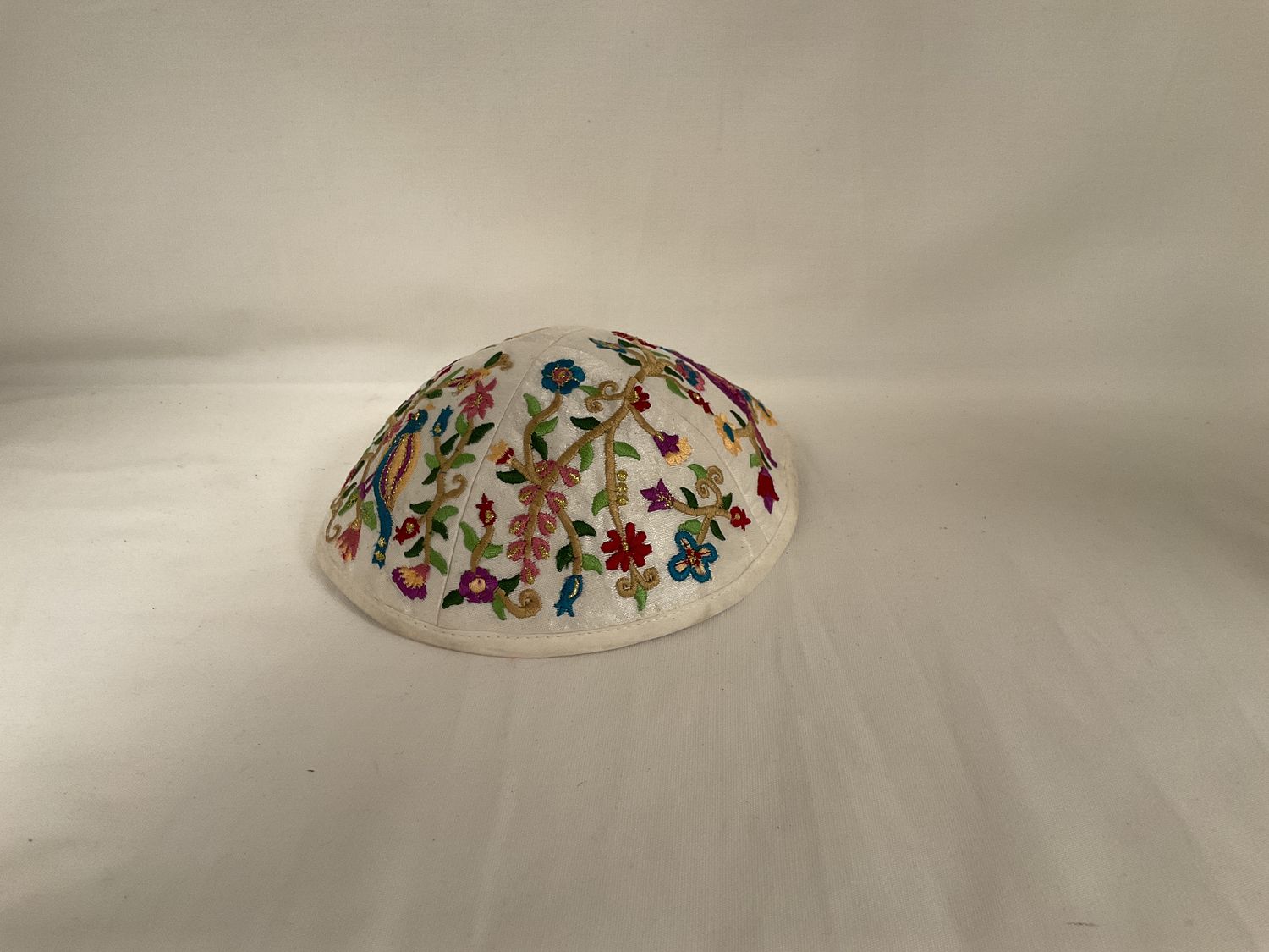 Kippah with Multicolored Embroidered Birds and Flowers Kippah with Multicolored Embroidered Birds and Flowers