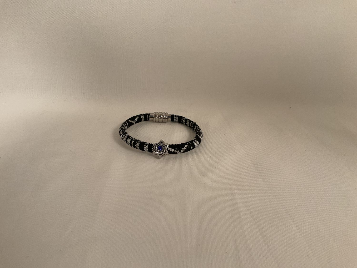 Cotton Bracelet with Crystal Star, Black and White Cotton Bracelet with Crystal Star, Black and White
