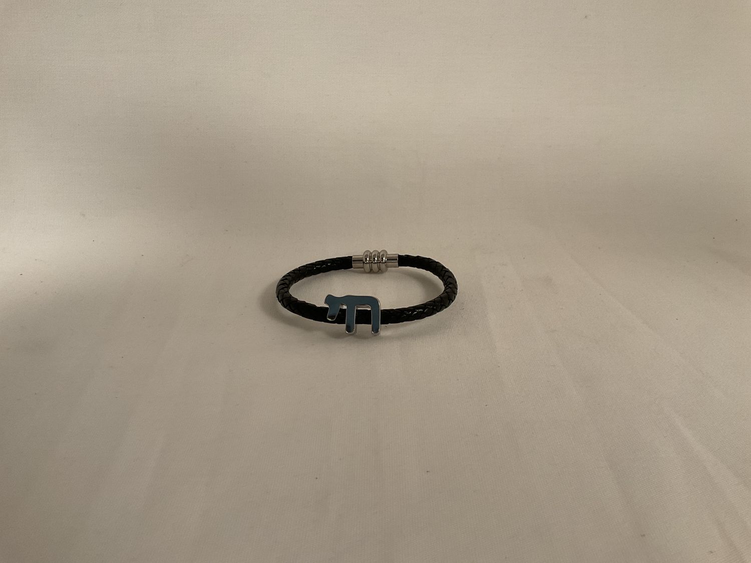 Black Braided Leather Bracelet with Chai Black Braided Leather Bracelet with Chai