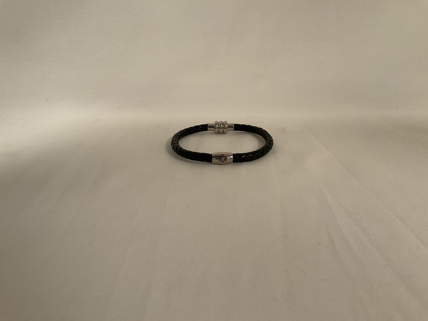 Black Braided Leather Bracelet with Slim Barrel Star Black Braided Leather Bracelet with Slim Barrel Star
