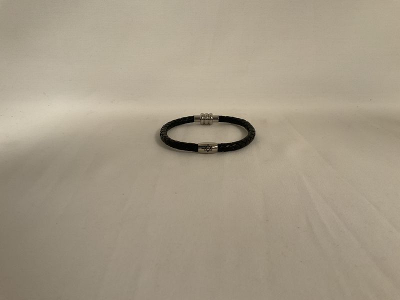 Black Braided Leather Bracelet with Slim Barrel Star Black Braided Leather Bracelet with Slim Barrel Star