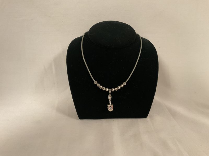 Handmade Silver Beaded Dreidel Necklace on Metallic Silver Leather Cord
