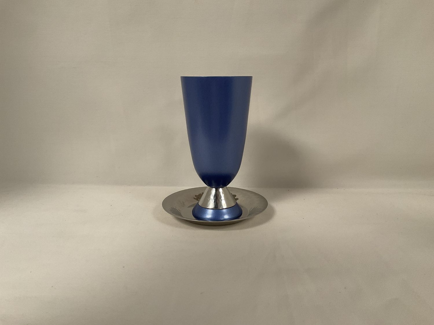 Blue Aluminum Kiddush Cup on Hammered Tray Blue Aluminum Kiddush Cup on Hammered Tray