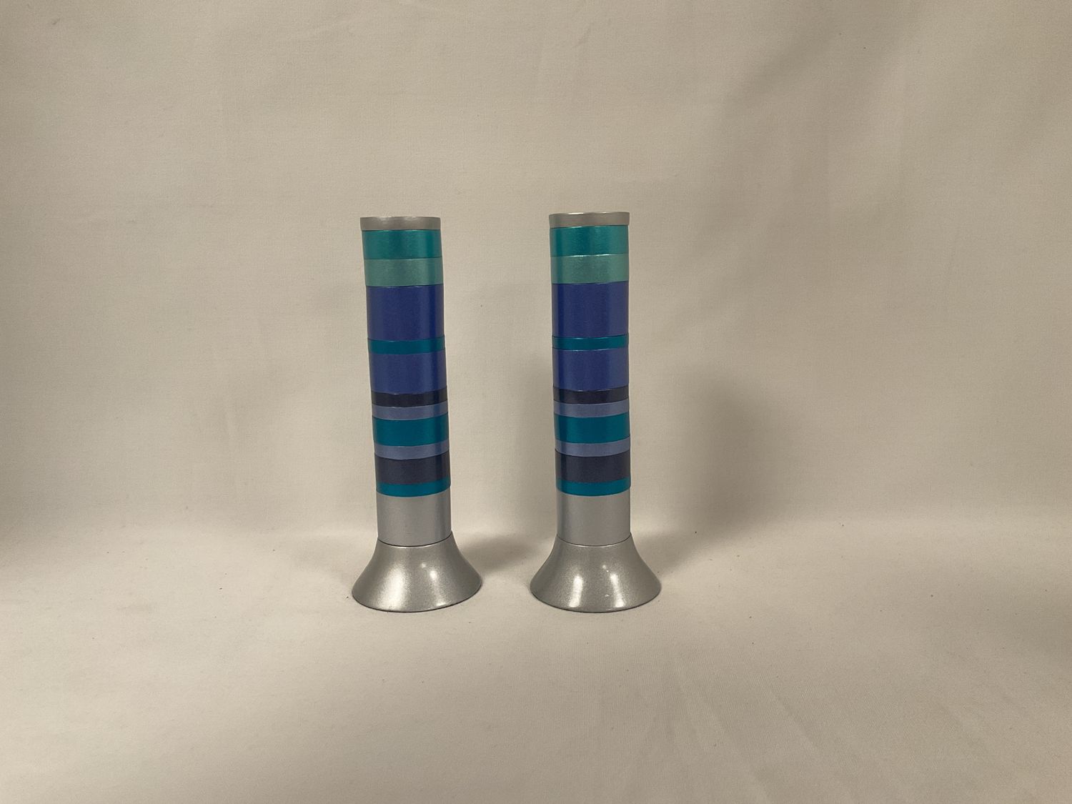 Round Shades of Blue Anodized Candlesticks Round Shades of Blue Anodized Candlesticks