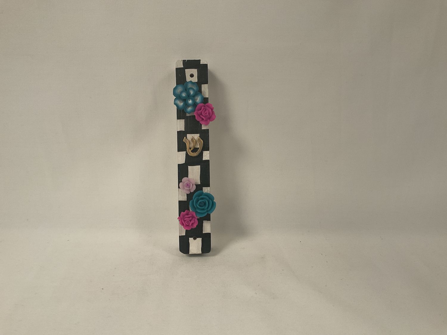 Checks & Flowers Hand Painted Mezuzah Checks & Flowers Hand Painted Mezuzah