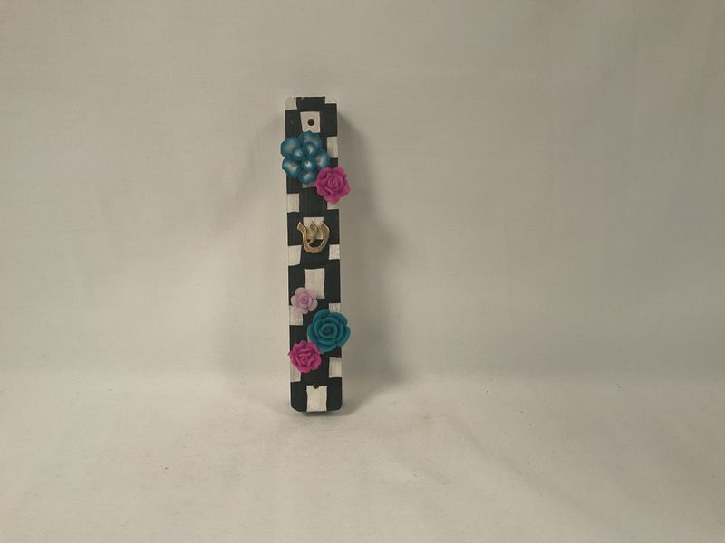 Checks & Flowers Hand Painted Mezuzah Checks & Flowers Hand Painted Mezuzah