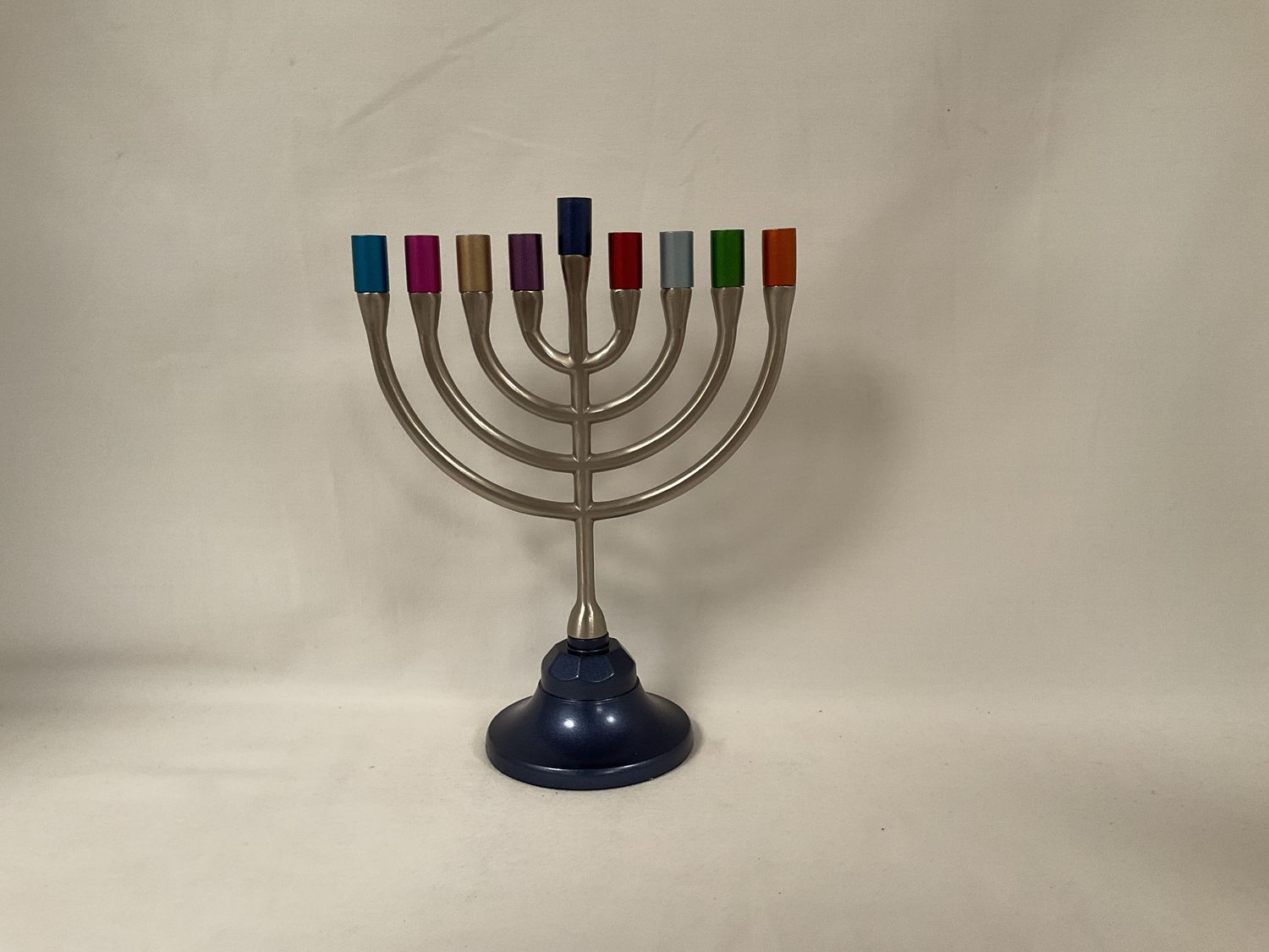 Classic Menorah with Multicolor Candle Holders Classic Menorah with Multicolor Candle Holders