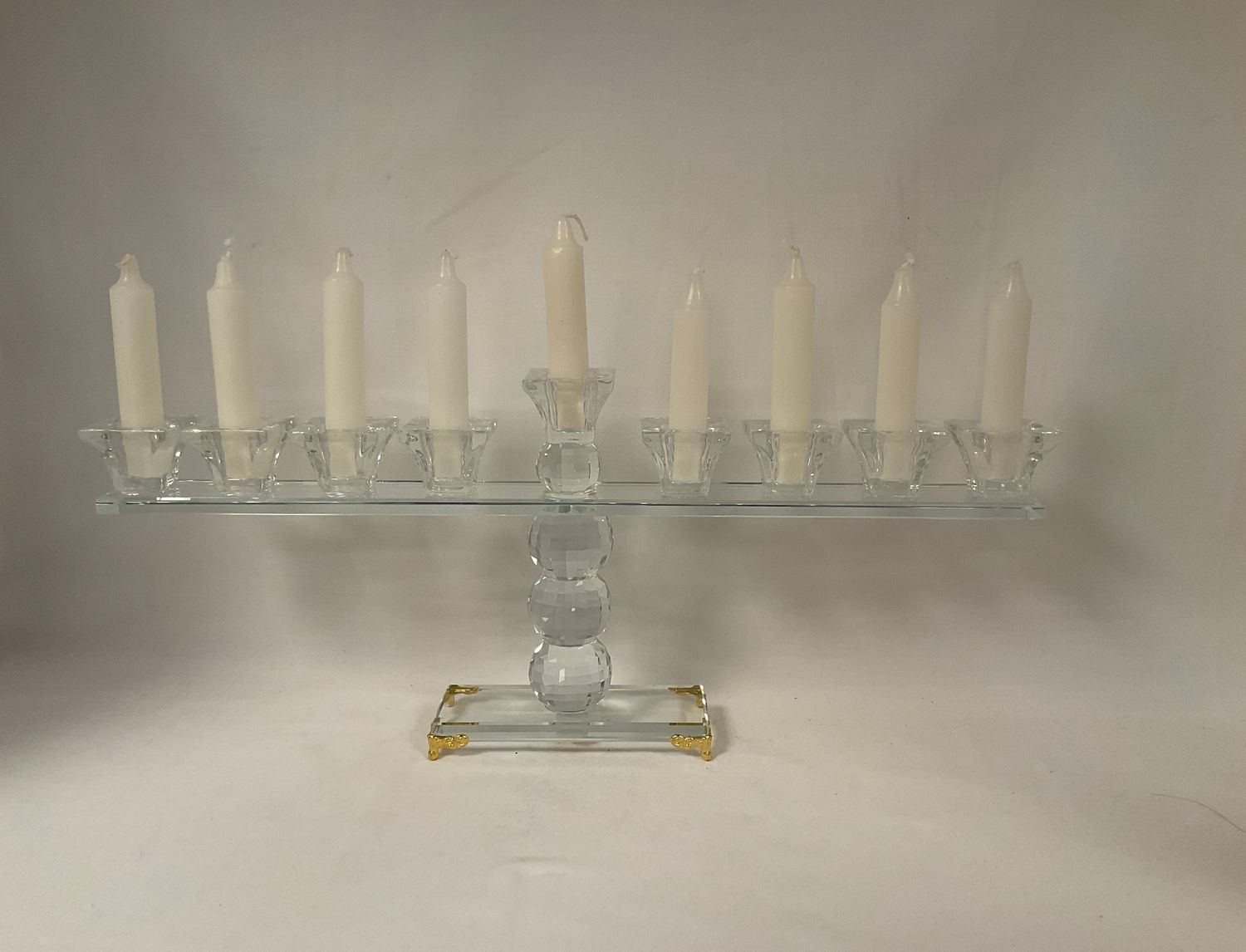 Elegant Lead Crystal Menorah with Gold Feet Elegant Lead Crystal Menorah with Gold Feet