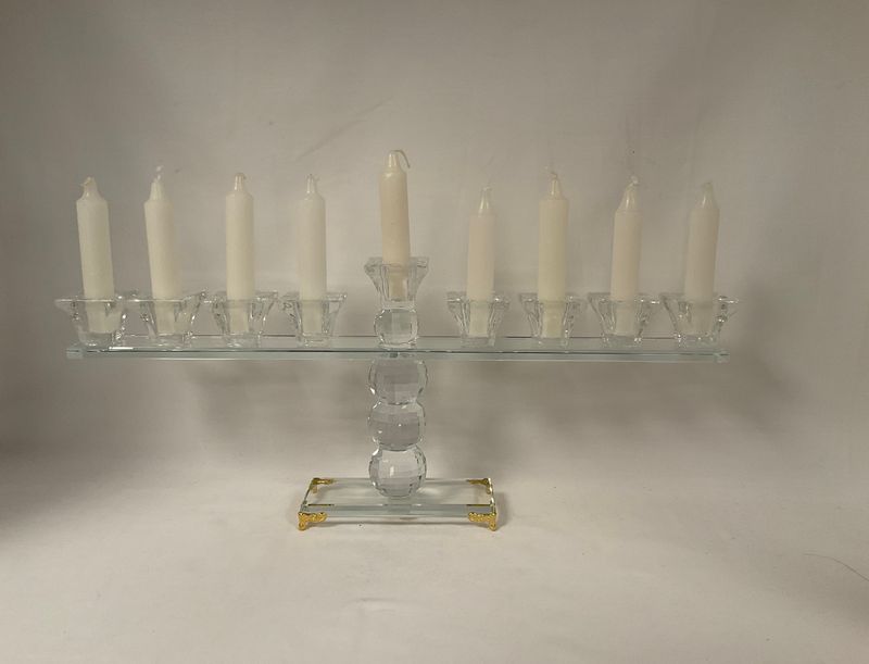 Elegant Lead Crystal Menorah with Gold Feet