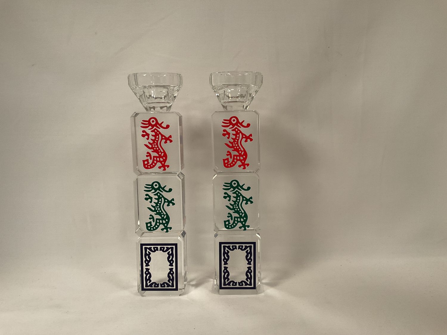 Crystal "Dragons" Mah Jongg Candlesticks