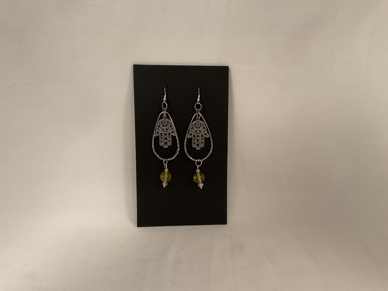 Hamsa Earrings with Beads and Sustainable Up Cycled Metals Hamsa Earrings with Beads and Sustainable Up Cycled Metals