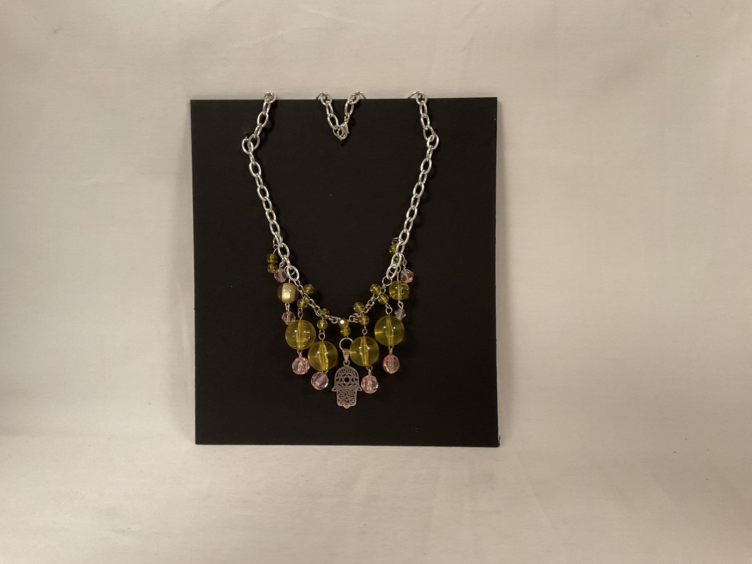 Hamsa Necklace with Beads and Sustainable Up Cycled Metals