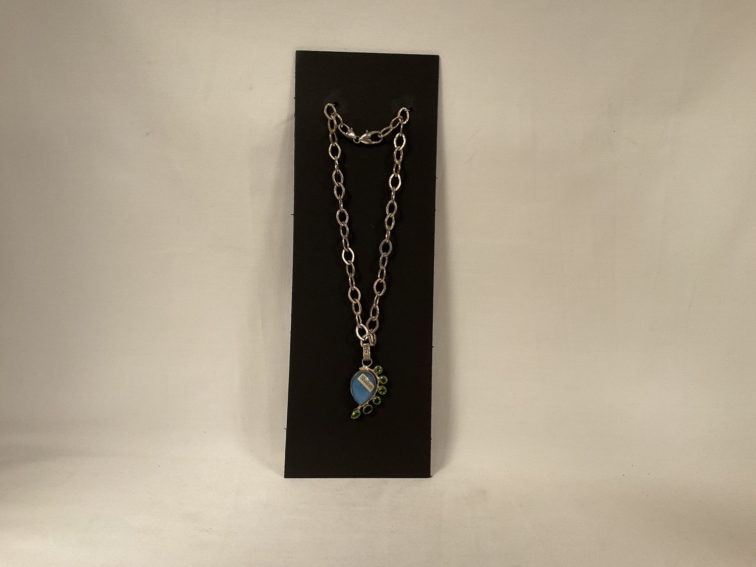 Shalom Necklace with Beads and Sustainable Up Cycled Metal Shalom Necklace with Beads and Sustainable Up Cycled Metal