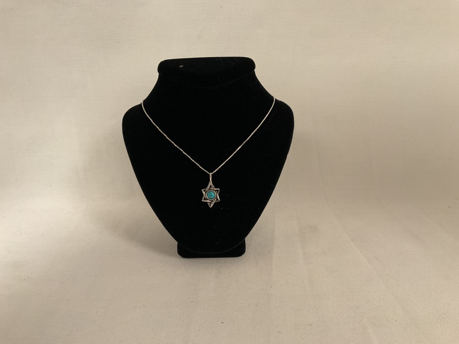 Sterling Silver Star of David Necklace with Turquoise Gemstone Sterling Silver Star of David Necklace with Turquoise Gemstone