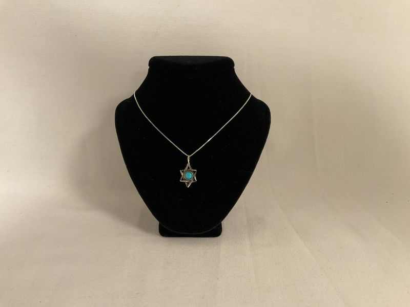 Sterling Silver Star of David Necklace with Opal Gemstone Sterling Silver Star of David Necklace with Opal Gemstone