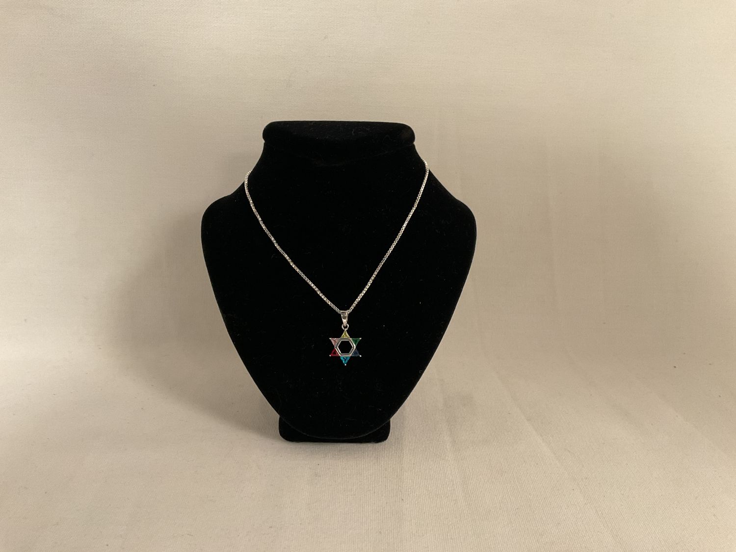 Sterling Silver Star of David Necklace with Multicolor Stones