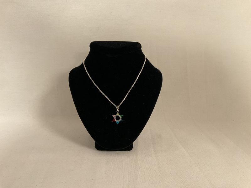 Sterling Silver Star of David Necklace with Multicolor Stones Sterling Silver Star of David Necklace with Multicolor Stones