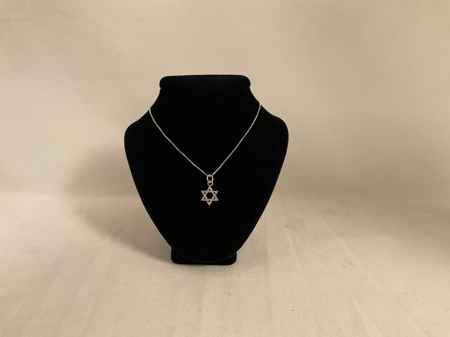 Petite 2 Dimensional Sterling Silver Star of David Necklace on 16 " Box Chain Petite 2 Dimensional Sterling Silver Star of David Necklace on 16 " Box Chain