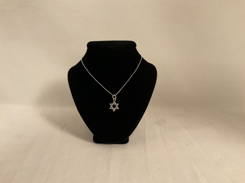 Petite 2 Dimensional Sterling Silver Star of David Necklace on 16 " Box Chain Petite 2 Dimensional Sterling Silver Star of David Necklace on 16 " Box Chain