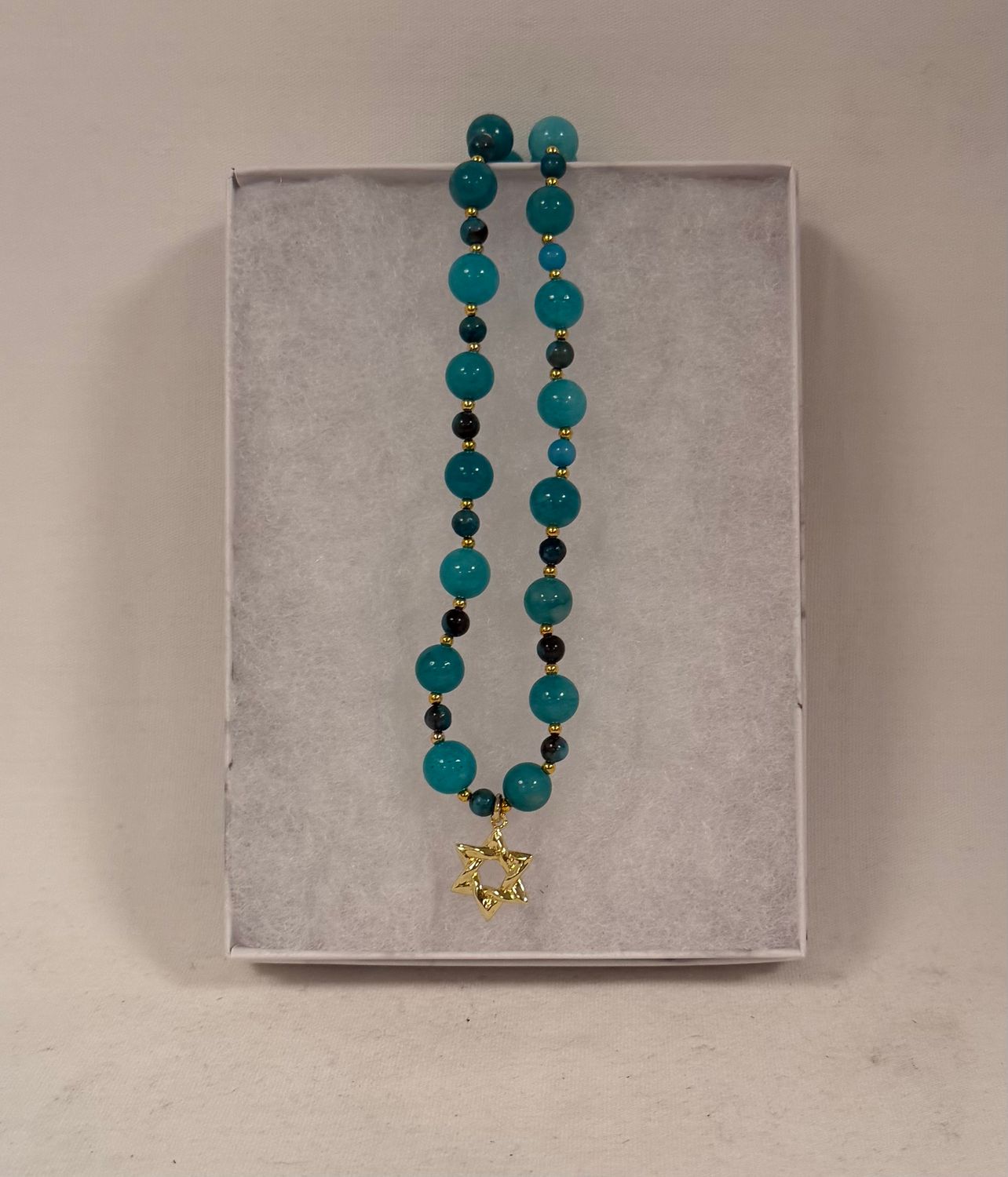 Turquoise Beaded Necklace with Star of David Turquoise Beaded Necklace with Star of David