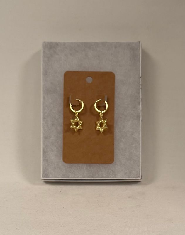 Huggie Earrings with Gold Tone Star of David