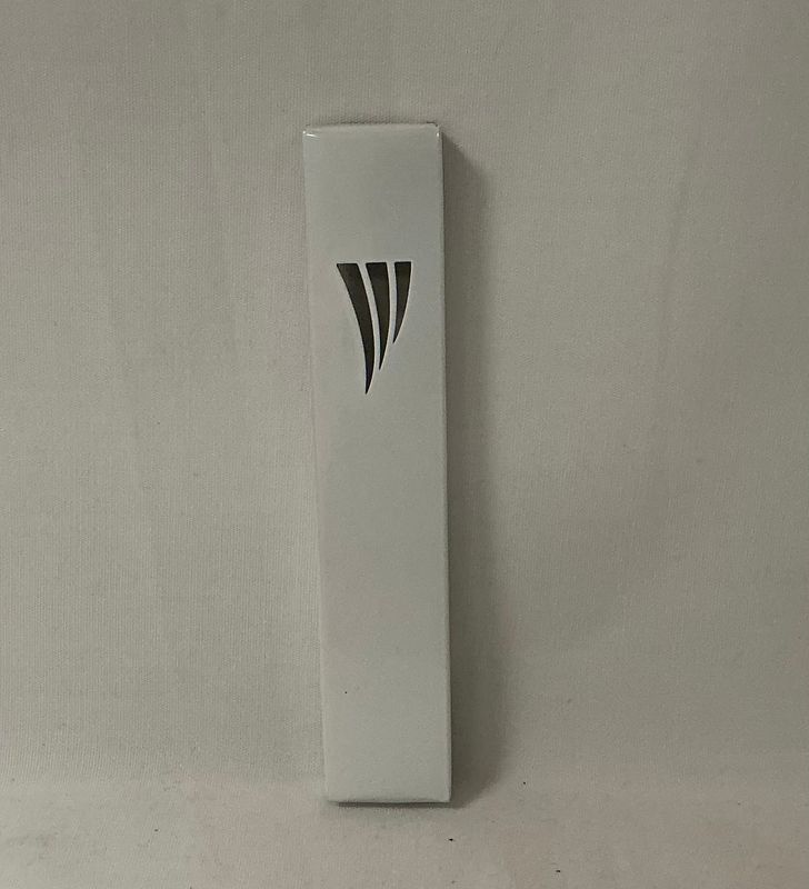 White Metal Mezuzah Case with Modern Shin