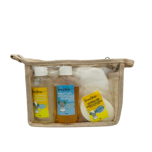 Pochette de bain (Savon, shampooing, bain moussant)