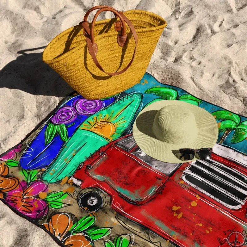 Serviette en microfibre - Van life rouge horizontale