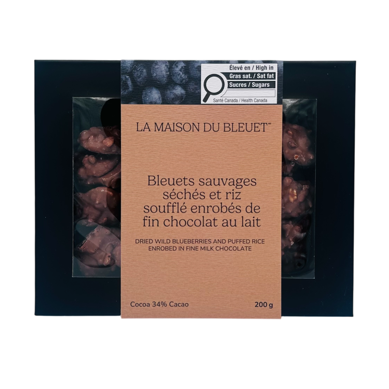 Bleuets séchés et riz soufflé 200g - Lait Bleuets séchés et riz soufflé 200g - Lait