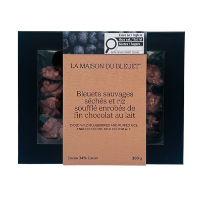 Bleuets séchés et riz soufflé 200g - Lait Bleuets séchés et riz soufflé 200g - Lait