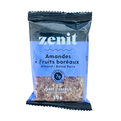 Carré d'énergie 50g - Amandes, fruits boréaux Carré d'énergie 50g - Amandes, fruits boréaux