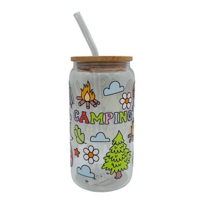 Bouteille verre 16oz couvercle bois -  Camping