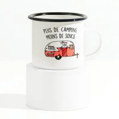 Tasse roulotte rouge émail - Plus de camping moins de soucis