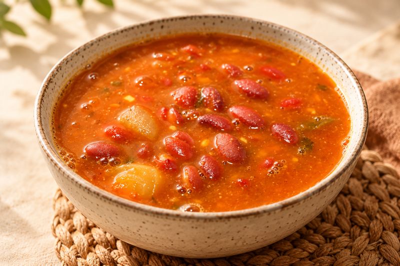 Habichuelas rojas guisadas servidas en cuenco