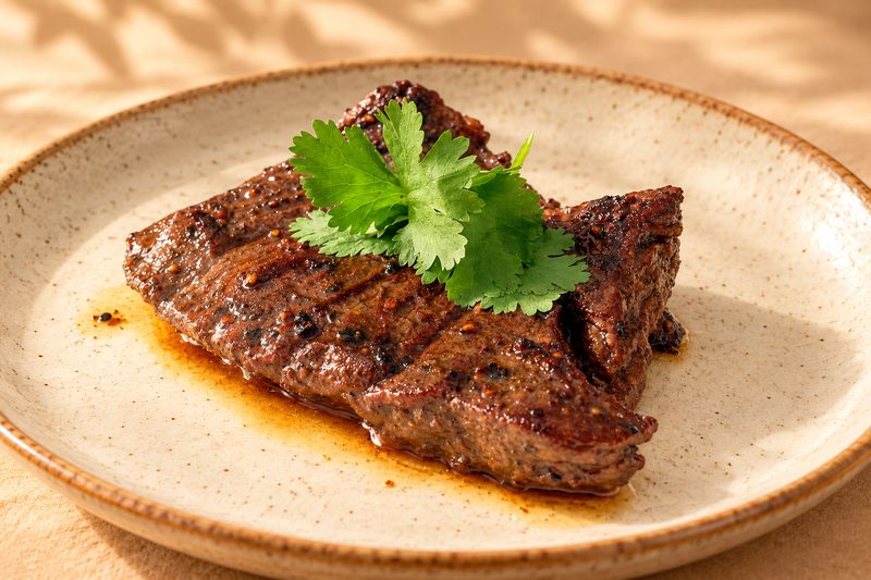 Filete de res servido en plato de cerámica