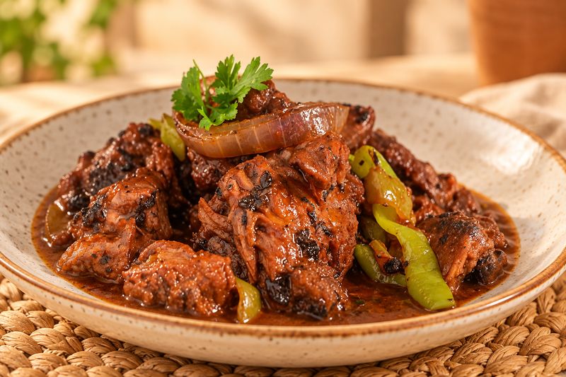 Chivo al vino con vegetales en salsa