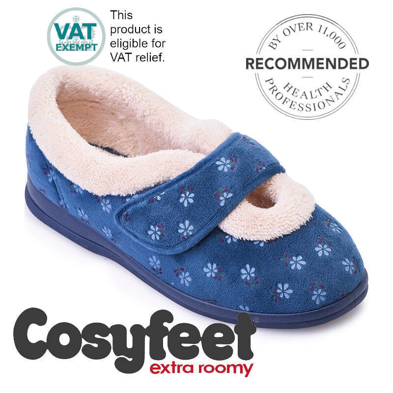 Cosyfeet Snuggly Navy Floral Ladies Slippers