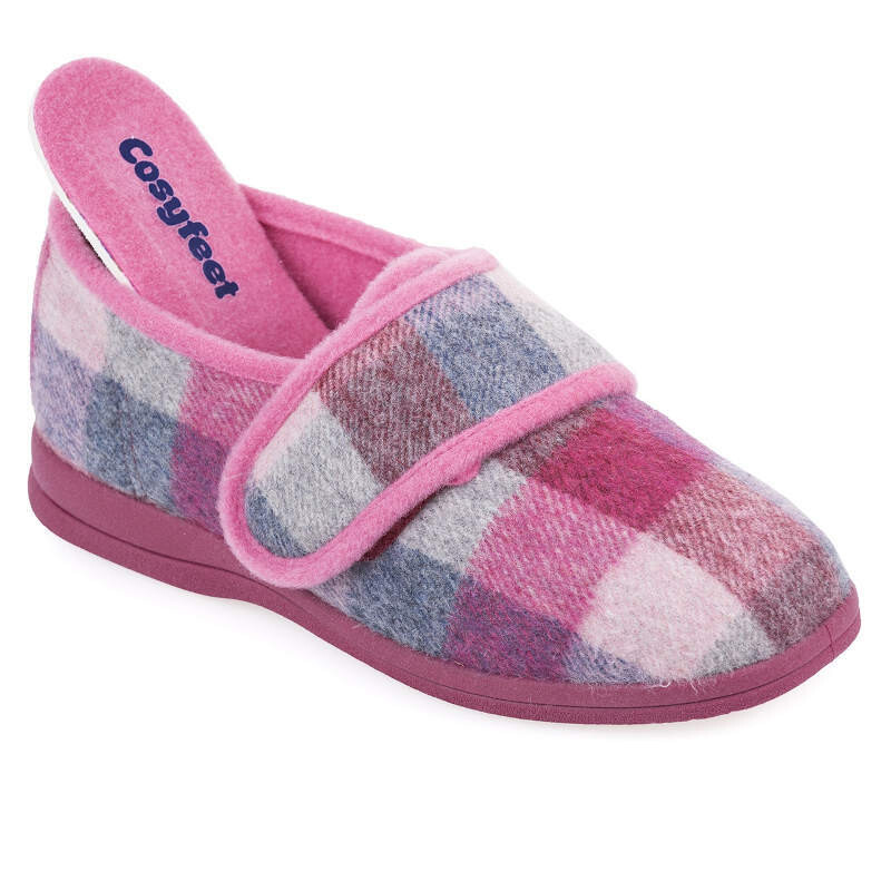 Cosyfeet Holly Pink Check Ladies Slippers