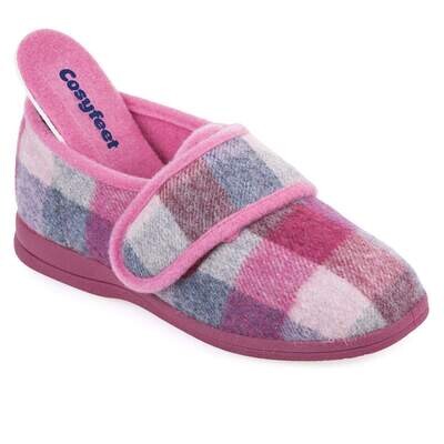 Cosyfeet Holly Pink Check Ladies Slippers