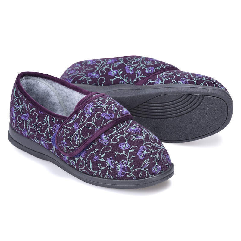 Cosyfeet Holly Purple Floral Ladies Slippers