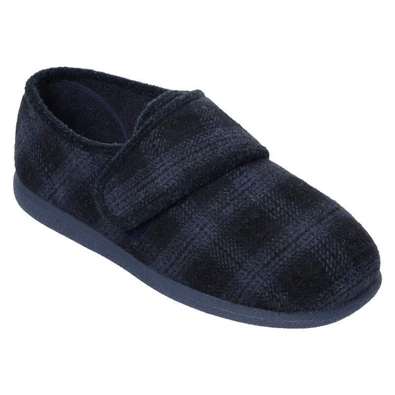 Cosyfeet Reggie Navy Tartan Extra Wide Fitting Mens Slippers