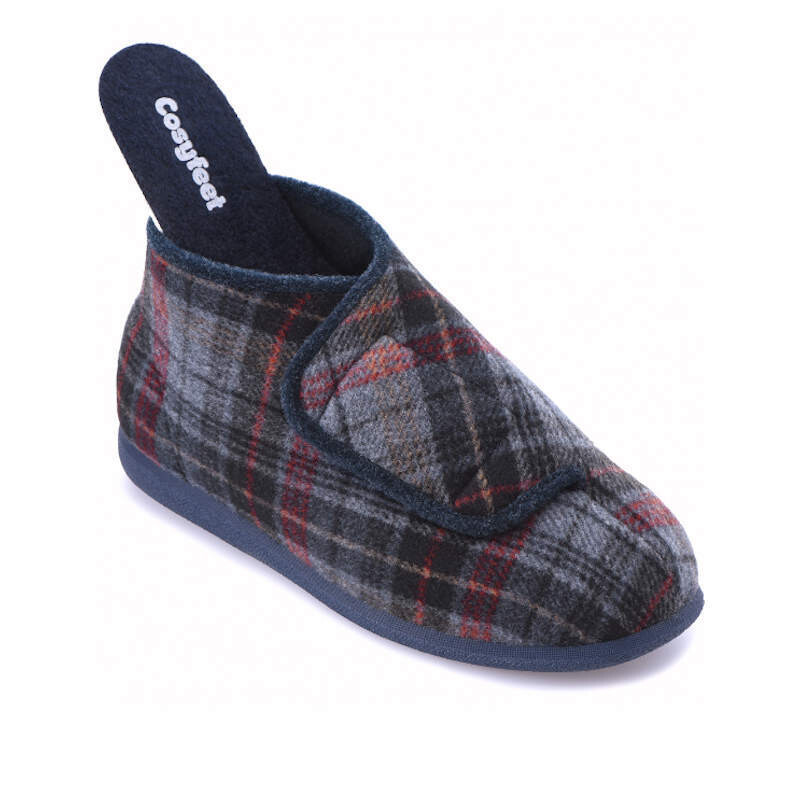 Cosyfeet Robbie Navy Russet Check Mens Bootee