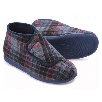 Cosyfeet Robbie Navy Russet Check Mens Bootee