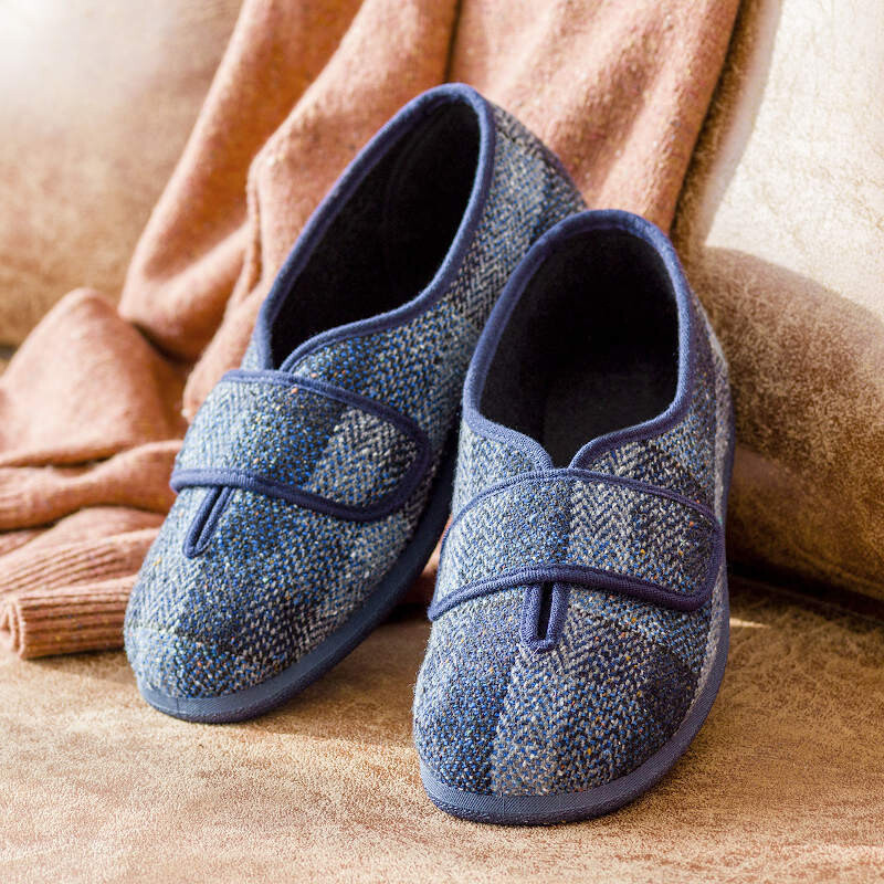 Cosyfeet Ronnie Navy Plaid Mens Tartan Slippers